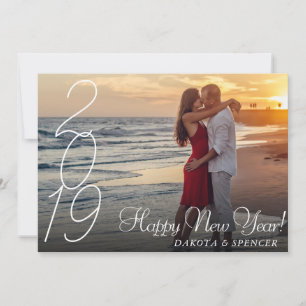 Modern script Happy New Jaren   Aangepaste foto va Feestdagenkaart