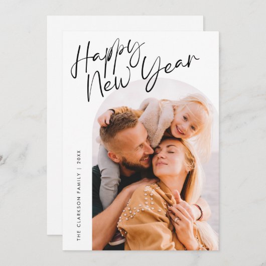 Modern script Happy New Year Arch 2 Foto Feestdagenkaart (Voorkant / Achterkant)