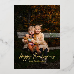 Modern Script Happy Thanksgiving Foto Folie Feestdagenkaart