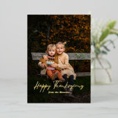 Modern Script Happy Thanksgiving Foto Folie Feestdagenkaart (Staand Voorkant)