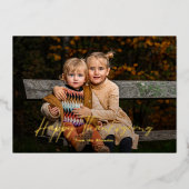 Modern Script Happy Thanksgiving Foto Folie Feestdagenkaart (Voorkant)