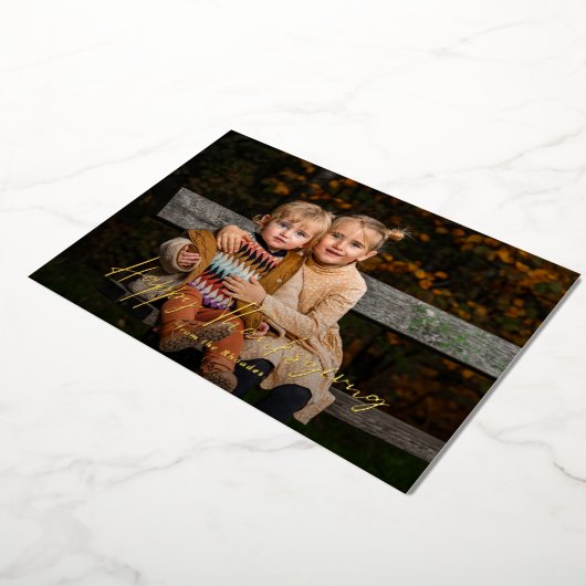 Modern Script Happy Thanksgiving Foto Folie Feestdagenkaart (Gedraaid)