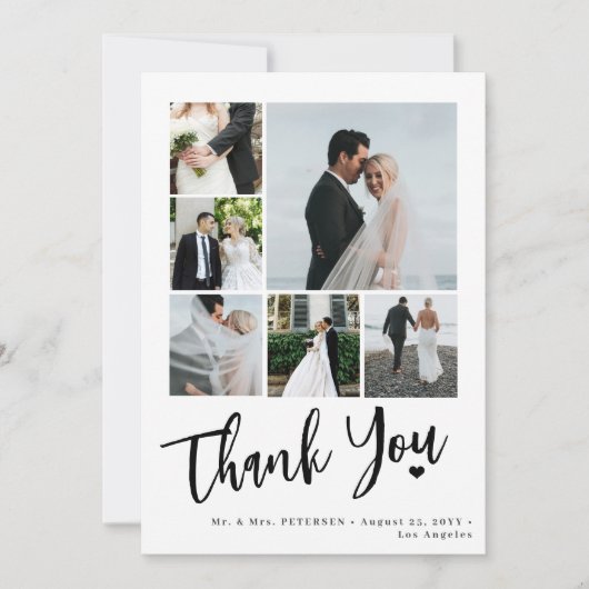Modern script hart bruiloft foto collage bedankkaart (Voorkant)