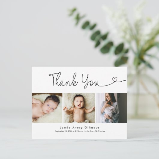 Modern Script hart foto collage baby dank u Briefkaart (Staand voorkant)