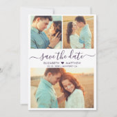 Modern Script Hart Fotocollage Paarse Bruiloft Save The Date (Voorkant)