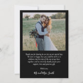 Modern Script Hart Fotocollage Zwart Bruiloft Bedankkaart (Achterkant)