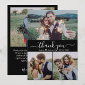 Modern Script Hart Fotocollage Zwart Bruiloft Bedankkaart (Voorkant / Achterkant)