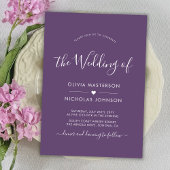 Modern Script Hart Paarse QR Code Foto Bruiloft Kaart