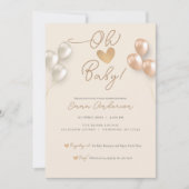 Modern Script Hartballonnen Neutraal Baby shower Kaart (Voorkant)