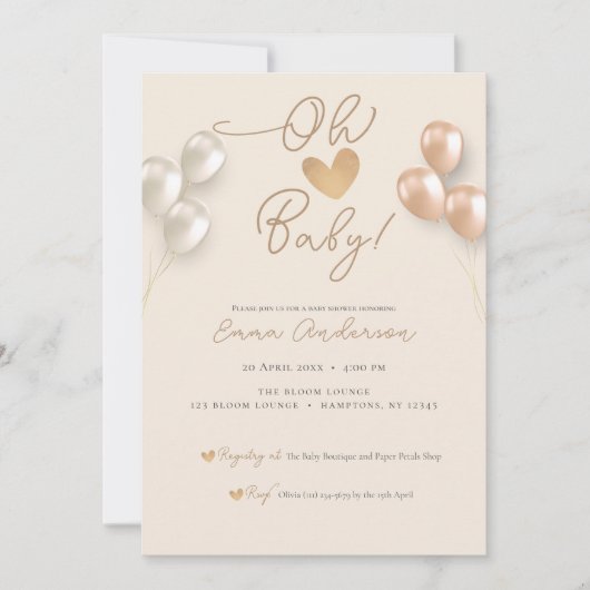 Modern Script Hartballonnen Neutraal Baby shower Kaart (Voorkant)