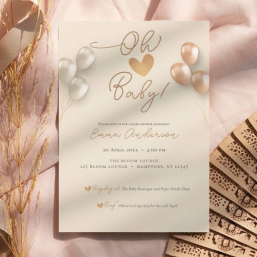 Modern Script Hartballonnen Neutraal Baby shower Kaart