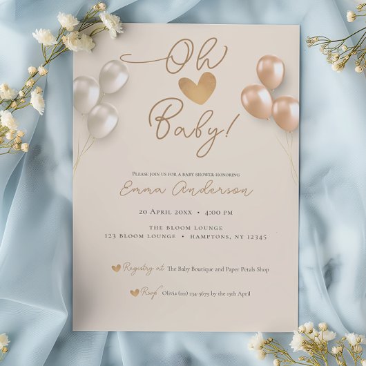 Modern Script Hartballonnen Neutraal Baby shower Kaart