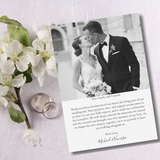 Modern Script Heart 2 Photo Wedding Bedankkaart