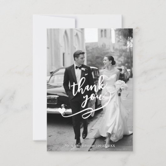 Modern Script Heart 2 Photo Wedding Bedankkaart (Voorkant)