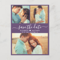 Modern Script Heart 3 Foto Paarse Save the Date