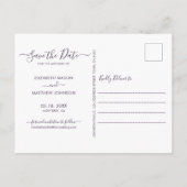 Modern Script Heart 3 Foto Paarse Save the Date Aankondigingskaart (Achterkant)