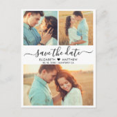 Modern Script Heart 3 Fotocollage Sla de datum op Aankondigingskaart (Voorkant)