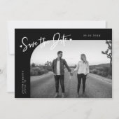 Modern Script Heart Black Curved Frame Photo Save The Date (Voorkant)