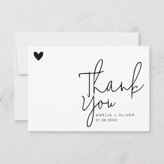 Modern Script Heart Contemporary Wedding Bedankkaart (Voorkant)