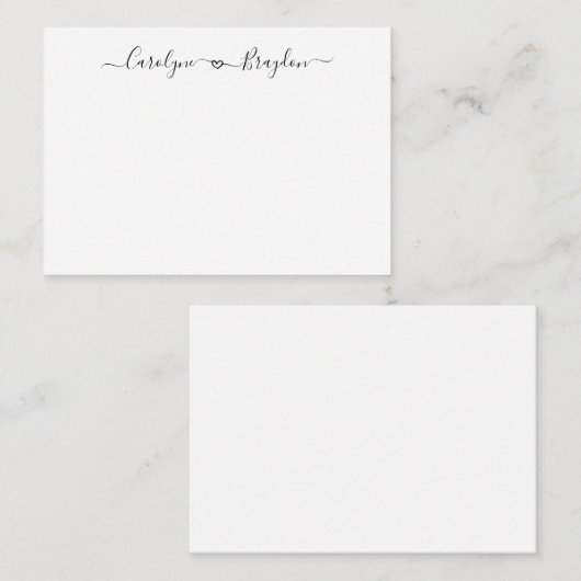 Modern Script Heart Couple Name Wedding Pas getrou Notitiekaartje (Voorkant / Achterkant)