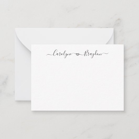 Modern Script Heart Couple Name Wedding Pas getrou Notitiekaartje (Voorkant)