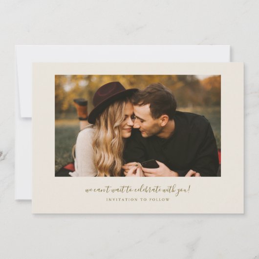 Modern Script Heart Cream Curved Frame Photo Save The Date (Achterkant)