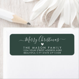 Modern Script Heart Green Christmas Return Adres Etiket