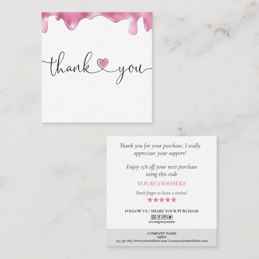 Modern Script Heart Hartelijk dank voor uw bestell Vierkante Visitekaartje (Voorkant / Achterkant)