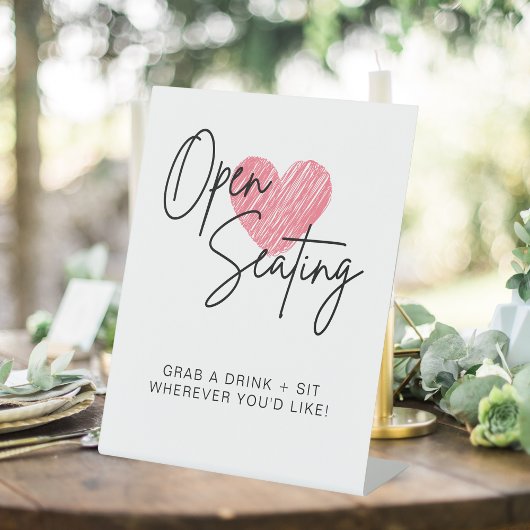 Modern Script Heart Open Seating Wedding Sign Reclamebord Met Voetstuk