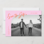 Modern Script Heart Orange Pink Curved Frame Photo Save The Date (Voorkant)