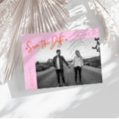 Modern Script Heart Orange Pink Curved Frame Photo Save The Date