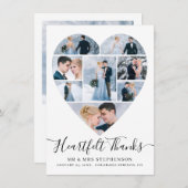 Modern Script Heart Photo Collage Wedding Bedankkaart (Voorkant / Achterkant)
