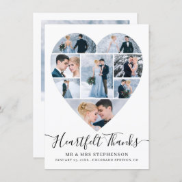Modern Script Heart Photo Collage Wedding Bedankkaart