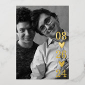 Modern Script Heart Photo Save the Date Folie Uitnodiging (Voorkant)