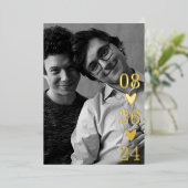 Modern Script Heart Photo Save the Date Folie Uitnodiging (Staand Voorkant)