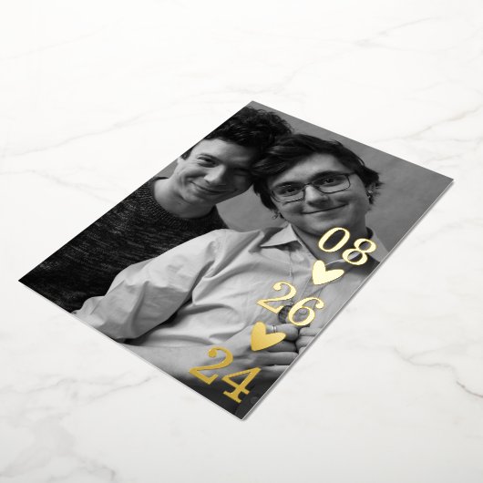 Modern Script Heart Photo Save the Date Folie Uitnodiging (Gedraaid)