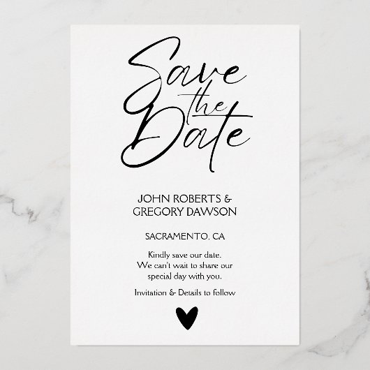 Modern Script Heart Photo Save the Date Folie Uitnodiging (Achterkant)