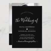 Modern Script Heart QR Code Foto Zwart Bruiloft Kaart (Voorkant / Achterkant)