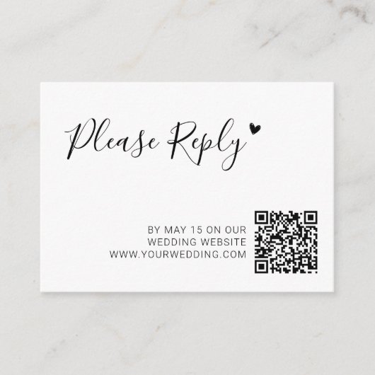 Modern Script Heart QR Code Trouwwebsite RSVP Informatiekaartje (Voorkant)