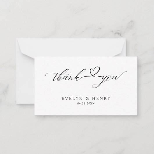 Modern Script Heart Wedding Budget Bedankt Notitiekaartje (Voorkant)