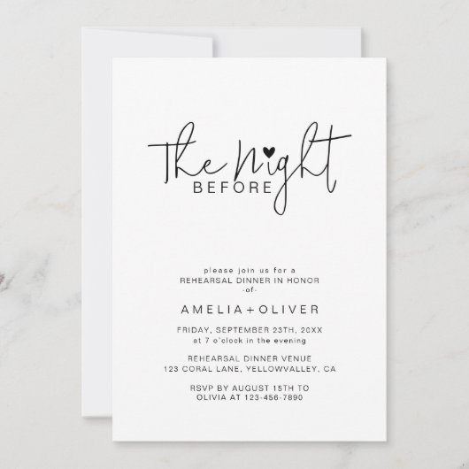 Modern Script Heart | Wedding Rehearsal Dinner Kaart (Voorkant)