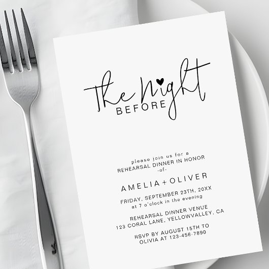 Modern Script Heart | Wedding Rehearsal Dinner Kaart
