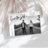 Modern Script Heart White Curved Frame Photo Save The Date