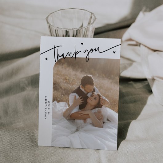 Modern Script Heart White Wedding  Bedankkaart