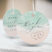 Modern Script Hearts in het zand Beach Wedding Bedankjes Labels