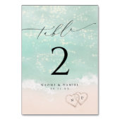 Modern Script Hearts In The Sand Beach Wedding Kaart (Voorkant)