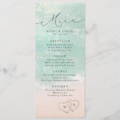 Modern Script Hearts In The Sand Beach Wedding Menu (Voorkant)