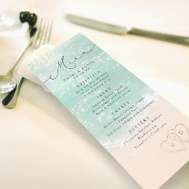 Modern Script Hearts In The Sand Beach Wedding Menu