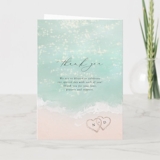 Modern Script Hearts In The Sand Beach Wedding Programma (Achterkant)