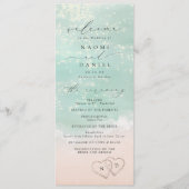 Modern Script Hearts In The Sand Beach Wedding Programmakaart (Voorkant)